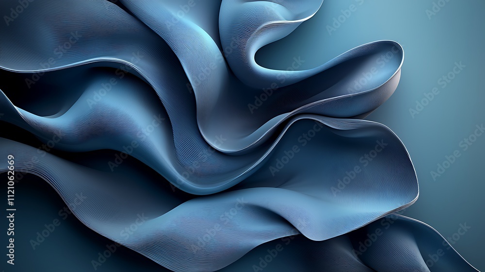 Poster fluid motion in dynamic blue fabric waves a modern aesthetic close-up abstract art