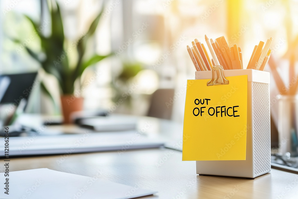Poster a modern office desk with a sticky note on a desk 