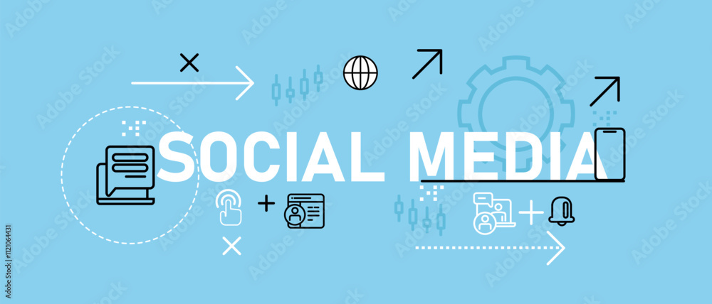 Poster social media conceptual outline icons internet media technology information network connection symbo