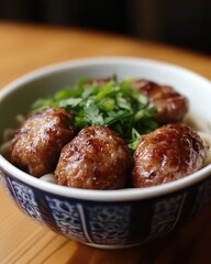 Savoring Vietnamese Bun ChaGrilled Pork Delight in a Bowl Vietnam Culinary Experience Vibrant Setting Close-Up Authentic Cuisine