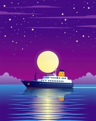 Harbor background at night under purple sky