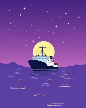 Harbor background at night under purple sky