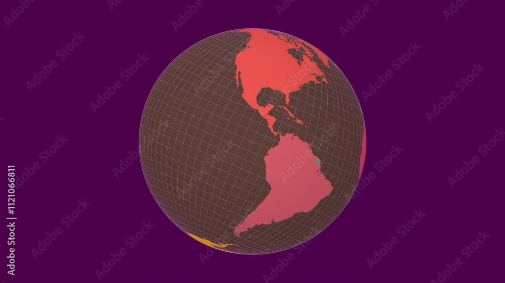 Poster spinning earth. tilted sphere view. fast speed globe rotation. colored continents style. world map w