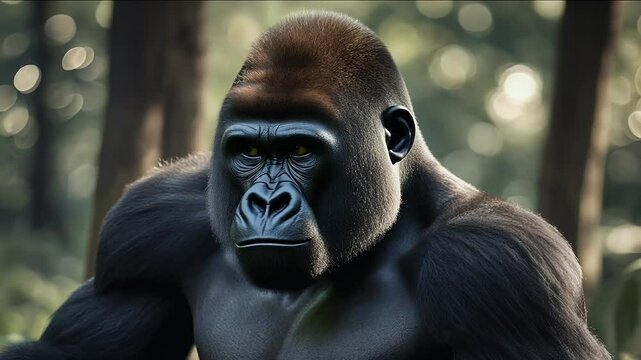 gorilla olated male silverback ape lowland white monkey africa animal primate mammal strong wildlife powerful stern zoo endangered face portrait black wild huge mountain hairy african 