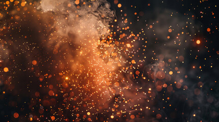 Sparks ignite a chaotic dance with swirling smoke, painting a destructive scene against darkness.