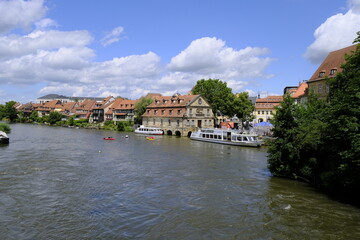 Obraz premium Die ehemalige Fischersiedlung „Klein Venedig“ in der Bamberger Inselstadt, UNESCO-Weltkulturerbestadt Bamberg, Oberfranken, Franken, Bayern, Deutschland