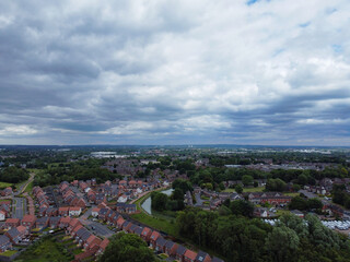 High Angle View of Industrial District of Wolverhampton City of United Kingdom on a Windy and Cloudy Day. Drone's Camera Footage Was Captured from Medium High Altitude on June 7th, 2024