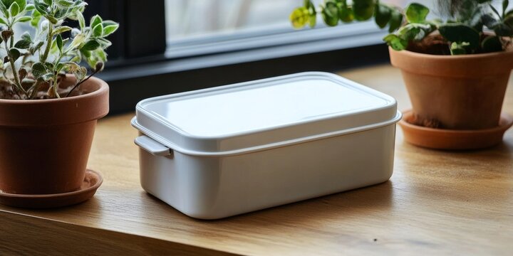 White tin lunch box featuring a classic design, perfect for carrying meals. This versatile white tin lunch box is ideal for school or work, making lunchtime enjoyable and stylish with its timeless