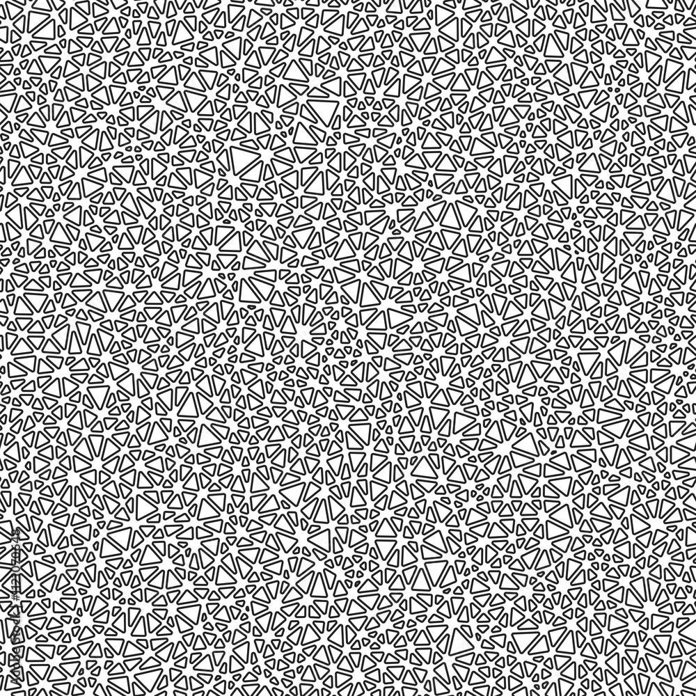 Poster abstract vector background. tiny triangles size. black and white style. rounded triangles outlined. 