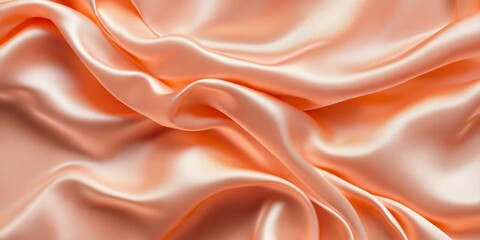 Obraz premium Macro texture of peach colored satin fabric captured in a studio setting, showcasing the intricate details and luxurious feel of satin fabric in a visually appealing manner.