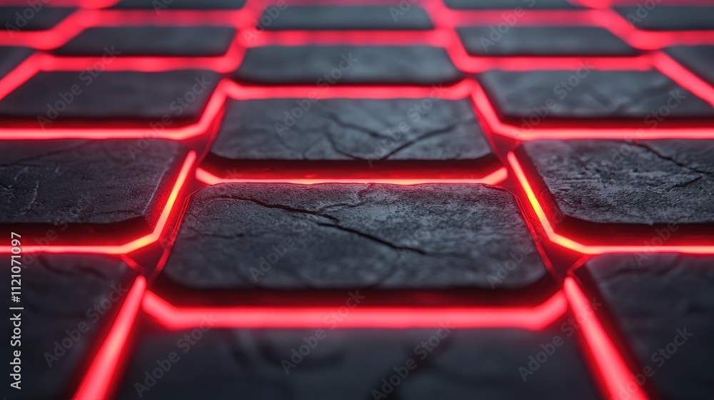 Poster illuminated hexagonal tiles futuristic environment digital art abstract perspective high-tech design