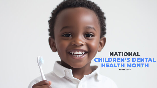 National Children’s Dental Health Month. Child happy, healthy tooth.