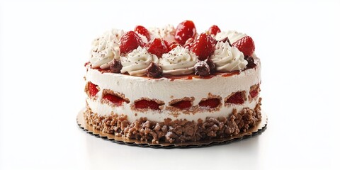 Cake isolated on a white background, showcasing the delightful features and textures of the cake, perfect for use in various culinary themes and design projects. The cake stands out distinctly against