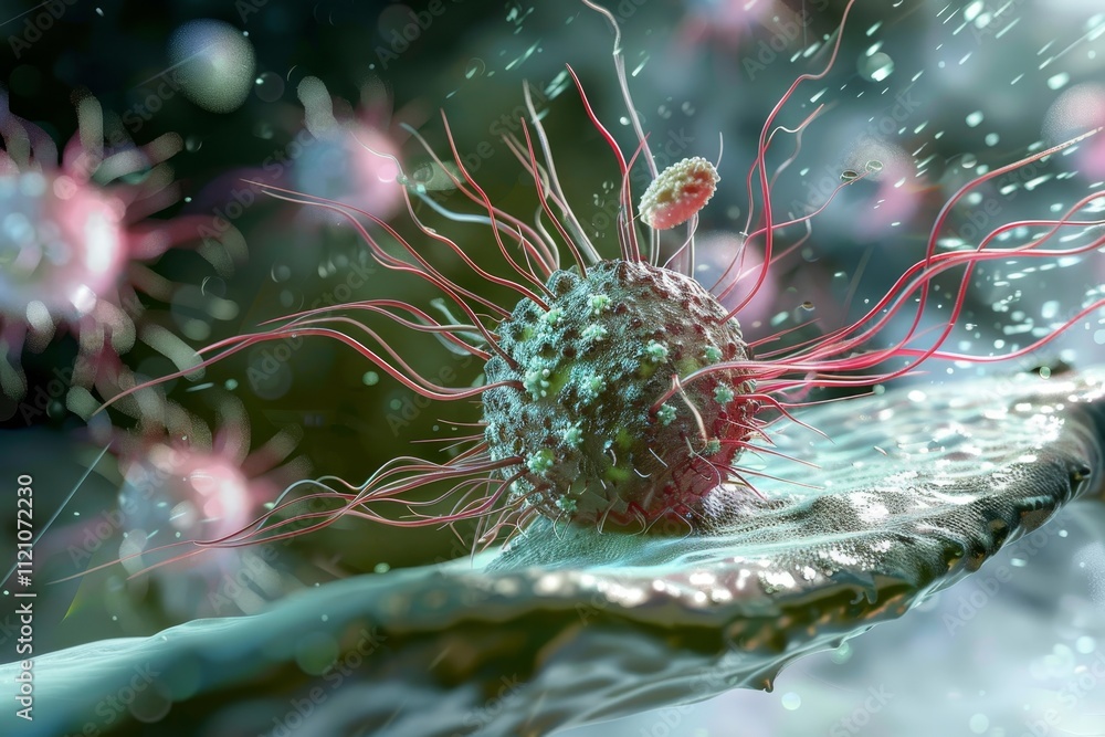 Aufkleber a detailed close-up image showing a virus interacting with a cell, highlighting their intricate stru