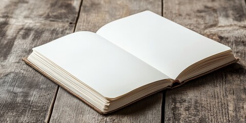 Fototapeta premium Notebook placed on a wooden table, providing an ideal surface for text creation and serving as a visually appealing background for various uses involving the notebook theme.