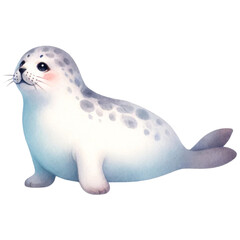 Fototapeta premium Cute Watercolor Seal Illustration with Spots.