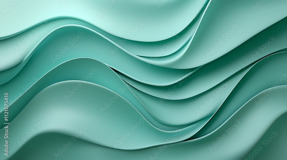 Poster fluidity concept dynamic abstract art of soft green waves for a tranquil atmosphere