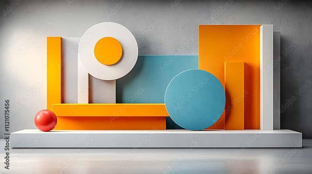 Poster dynamic geometric shapes in modern studio setting abstract art minimalist design vibrant colors