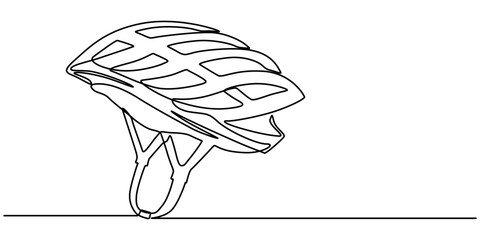 continuous line drawing of bicycle helmet.one line drawing of bicycle riding equipment helmet.single line vector illustration.isolated white background, Sport, cyclist, biker, mountain, track, race. 