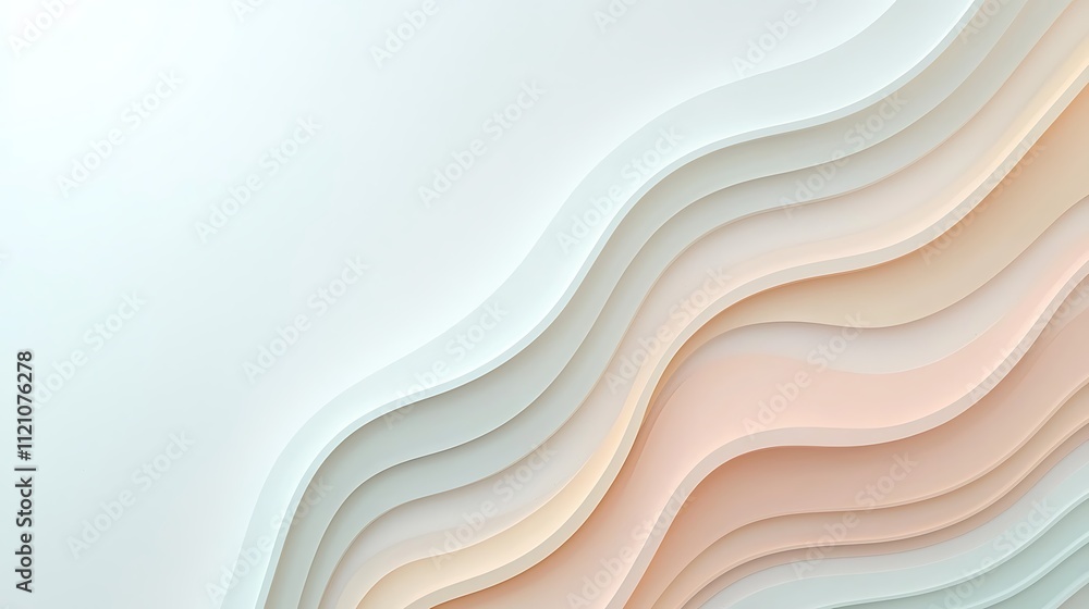 Poster digital art soft color palette with abstract waves and fluid motion in minimalist style