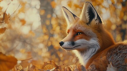 Autumn Forest Scene with Fox