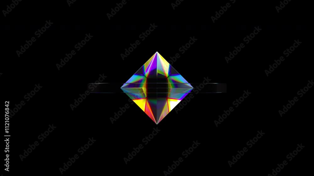 Poster 3d glass rotating transparent cube and circle with dispersion effect. trendy iridescent colors. 4k s