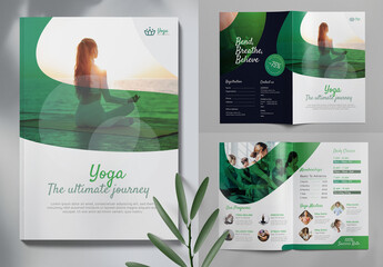 Modern Yoga Bifold Brochure Template With Green Accents
