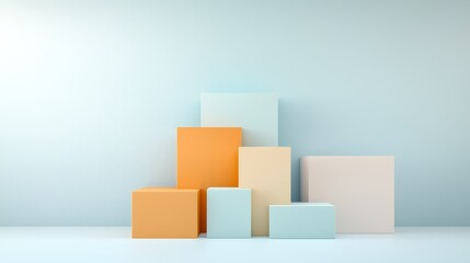 Obraz premium Calm digital art studio creative minimalist design with soft pastel stacked cubes