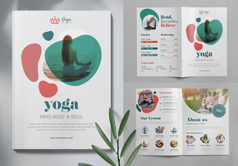Fitness Yoga Center Bifold Brochure Template With Multicolored Accents