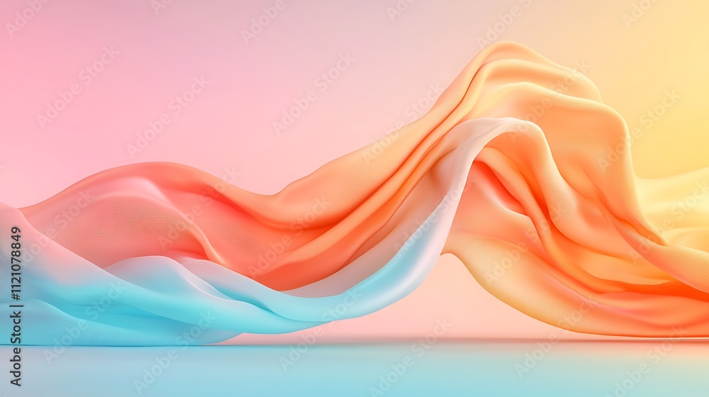 Poster studio setting flowing fabric textures and soft colors in contemporary abstract artwork