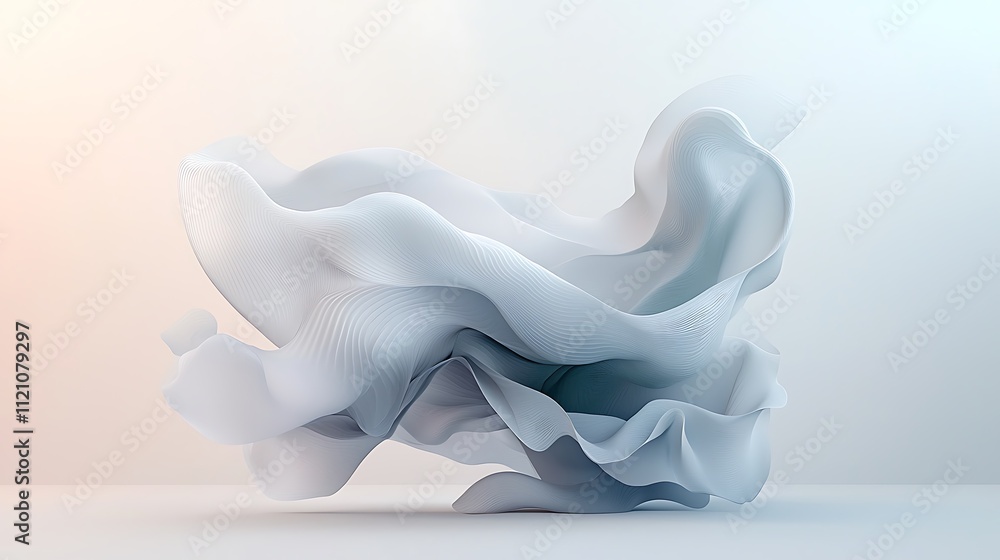 Poster fluidity in minimalist digital art dynamic abstract fabric movement in studio setting