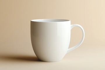 Simple white mug on beige background. Perfect for branding, mockups, or minimalist designs.