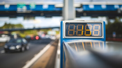 Highway toll booth with price display showing rates for various vehicles, symbolizing the cost of travel and the importance of efficient infrastructure management.