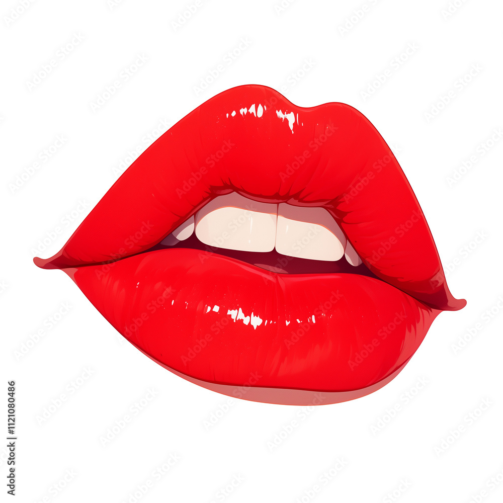 Aufkleber glossy red lips with bold and vibrant appearance, isolated on transparency background
