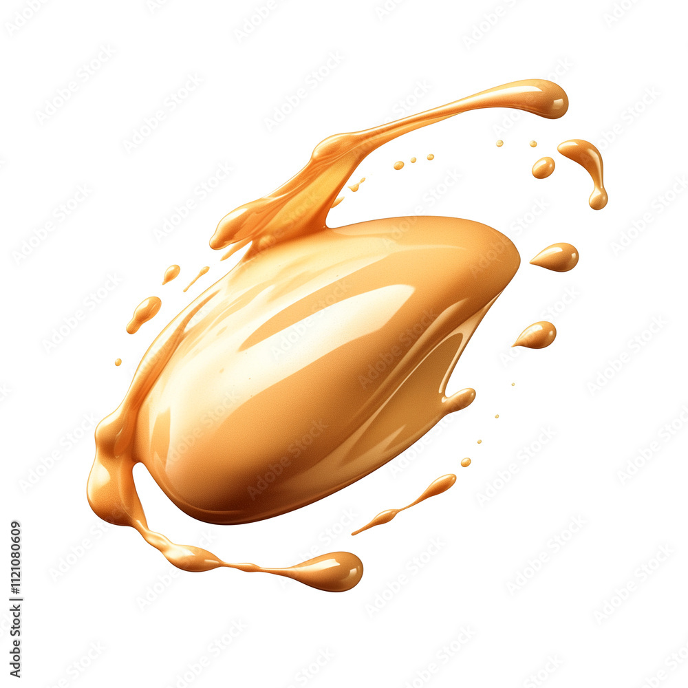 Poster Smooth beige cream splash isolated on transparency background, showcasing glossy texture and dynamic motion