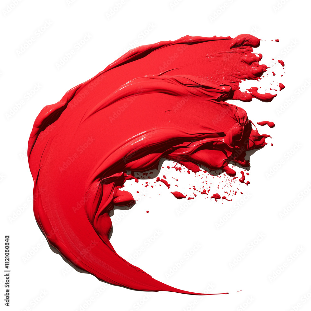 Poster vivid red cream eyeshadow smear isolated on transparency background, showcasing smooth texture and b