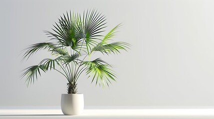 Fototapeta premium Small palm plant with fan-shaped leaves on white.