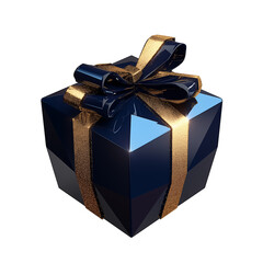 Obraz premium glittering sapphire gift box with golden ribbon, isolated on transparency background, exudes elegance and festive charm