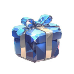 Obraz premium glittering sapphire gift box with metallic ribbon, isolated on transparency background, exuding elegance and luxury