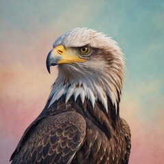 Fototapeta premium A watercolor-style eagle with a pastel background.