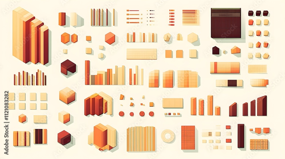 Poster a creative set of progress graphs, checklist symbols, and bar charts for analytics. white background