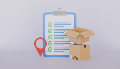 Paper parcel package boxes with clipboard and check list, online order tracking, delivery service concept