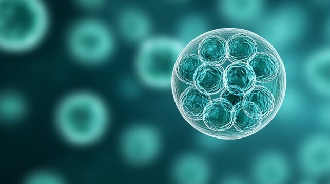 Microscopic cell division event laboratory scientific illustration dark background close-up view biology concept for research - Powered by Adobe