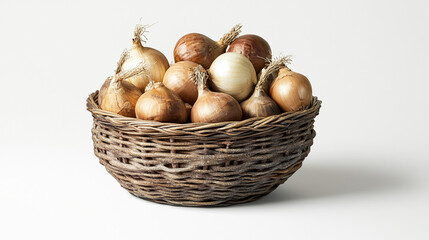 Fresh Onions in Rustic Wicker Basket