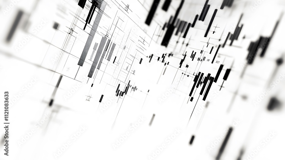 Poster a symbolic set of financial bars, stock graphs, and directional arrows for analytics. white backgrou