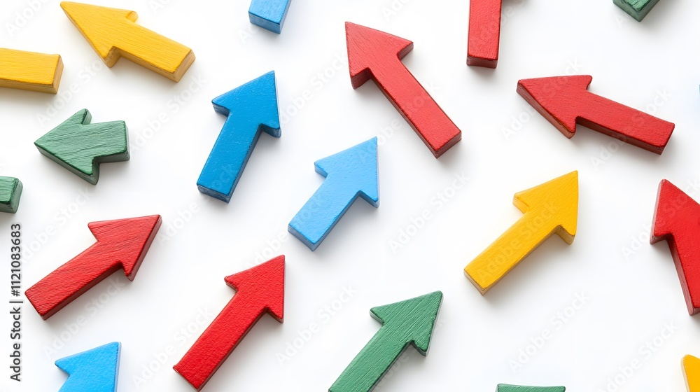 Poster a collection of sleek and modern arrow symbols pointing in multiple directions, representing busines
