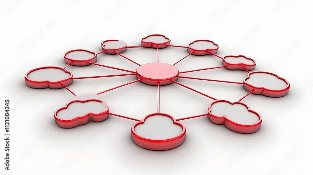 Poster a creative grouping of networking tools, digital clouds, and circular diagrams for connectivity. whi