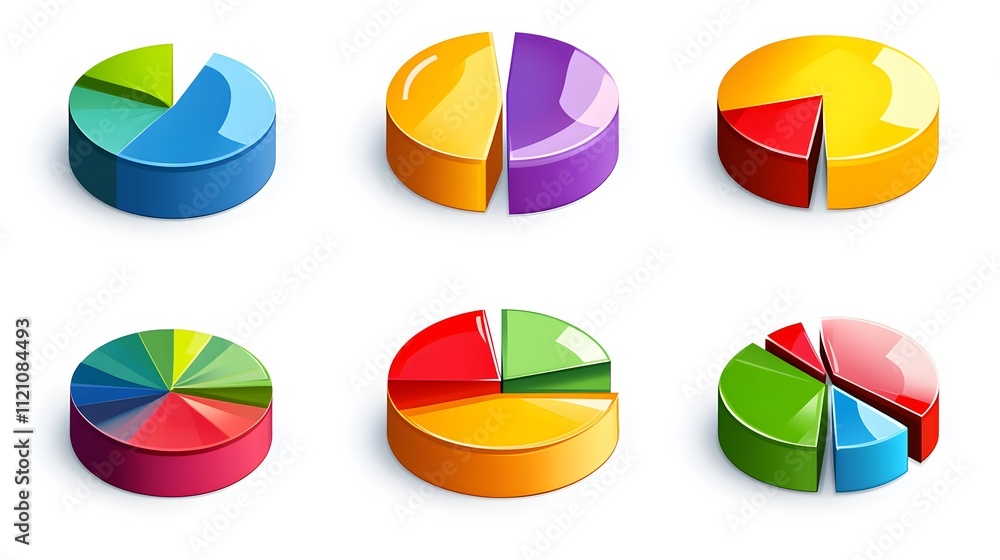 Poster a dynamic set of graph symbols, pie charts, and teamwork icons for collaboration and growth. white b