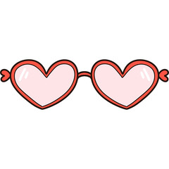 Cartoon retro groovy heart sunglasses illustration
