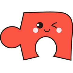 Groovy red puzzle piece cartoon illustration